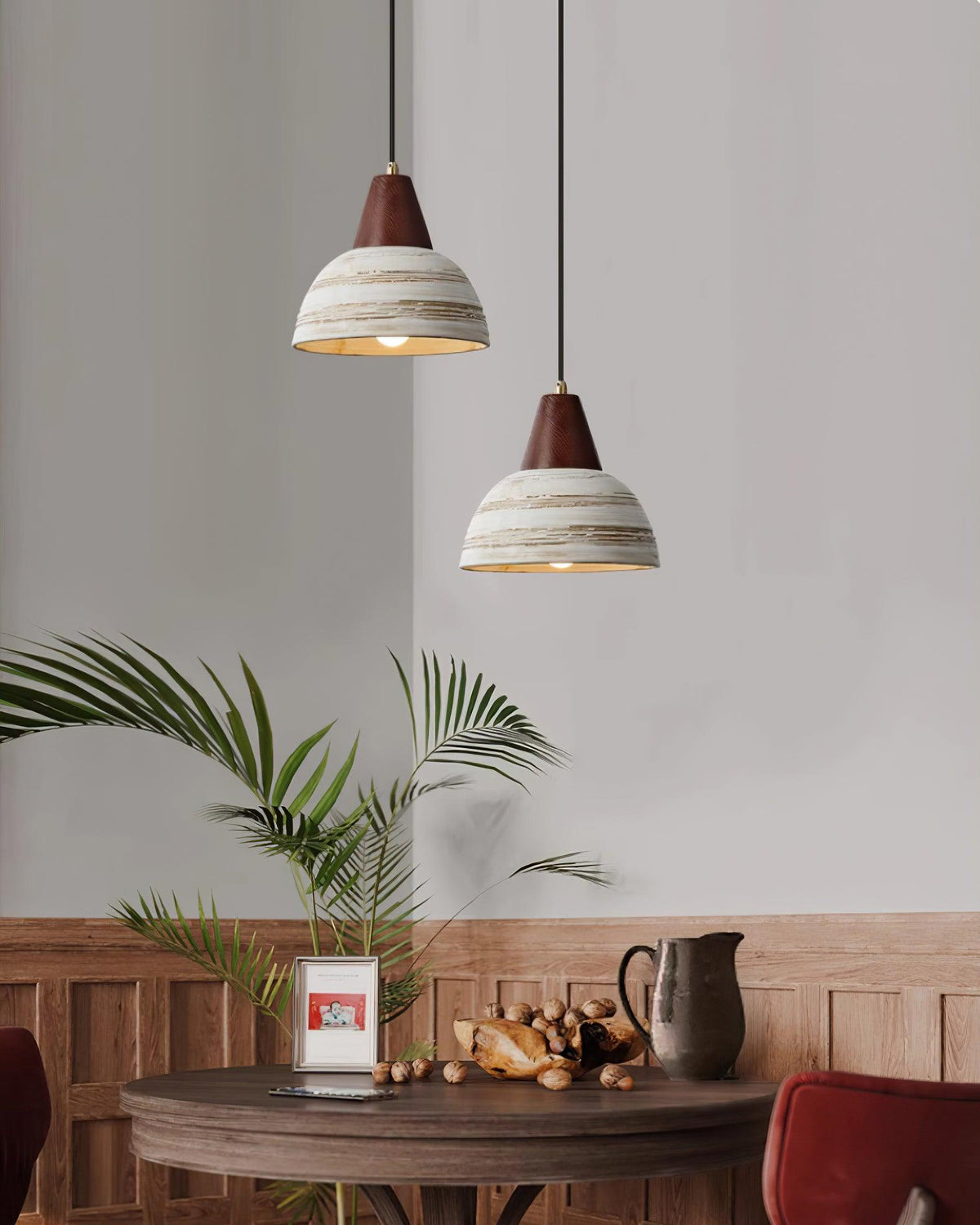 Pendant Lamp Textured Ceramic Shade Tapered Nordic Minimalist-Neutral Decor