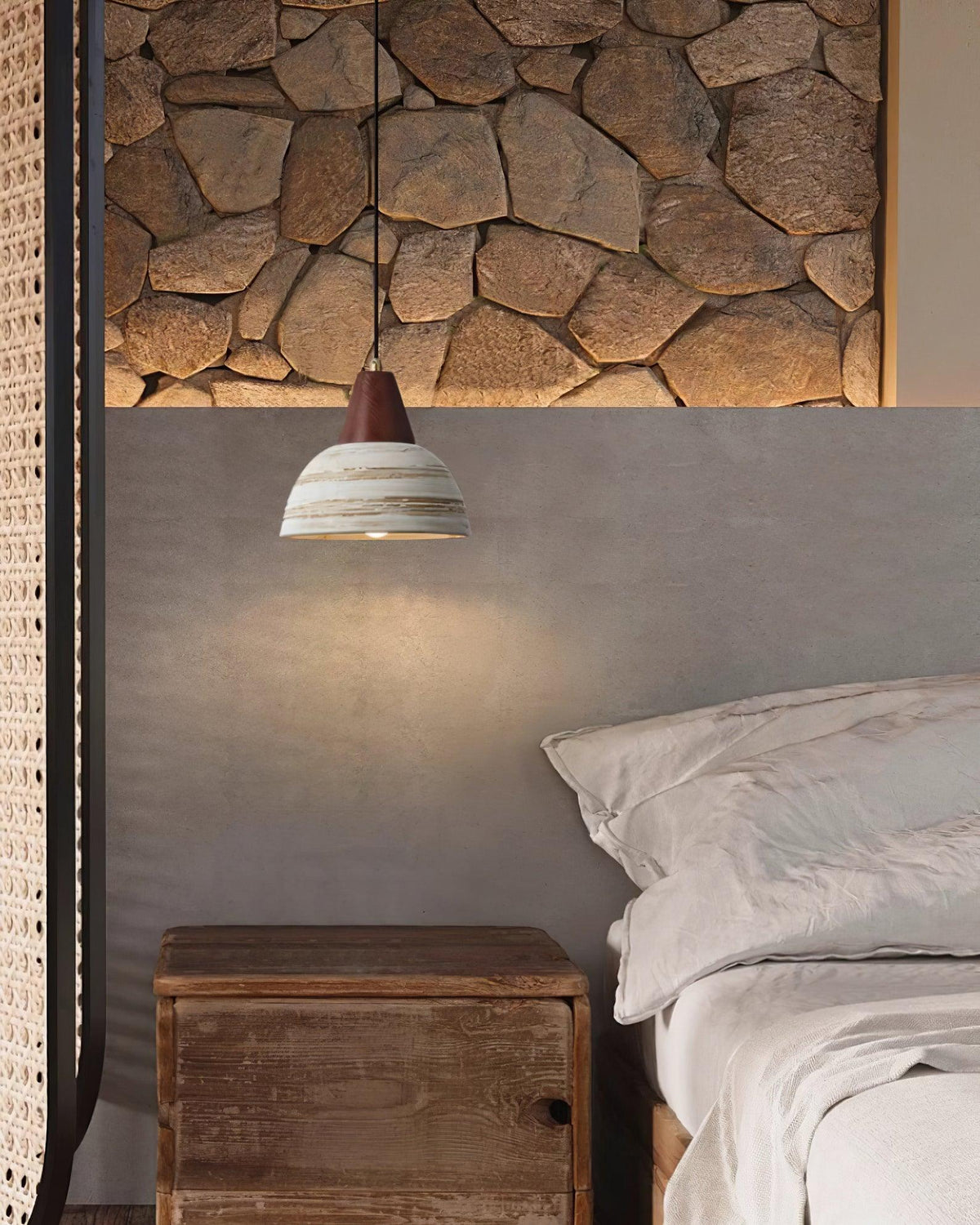 Pendant Lamp Textured Ceramic Shade Tapered Nordic Minimalist-Neutral Decor