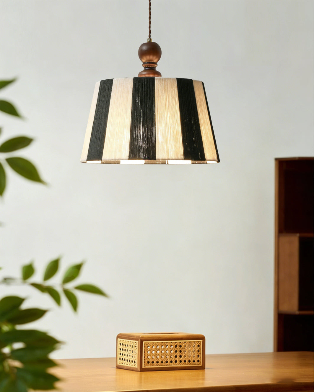 Close-up view of the textured fabric on the Beatrice Pendant Light.