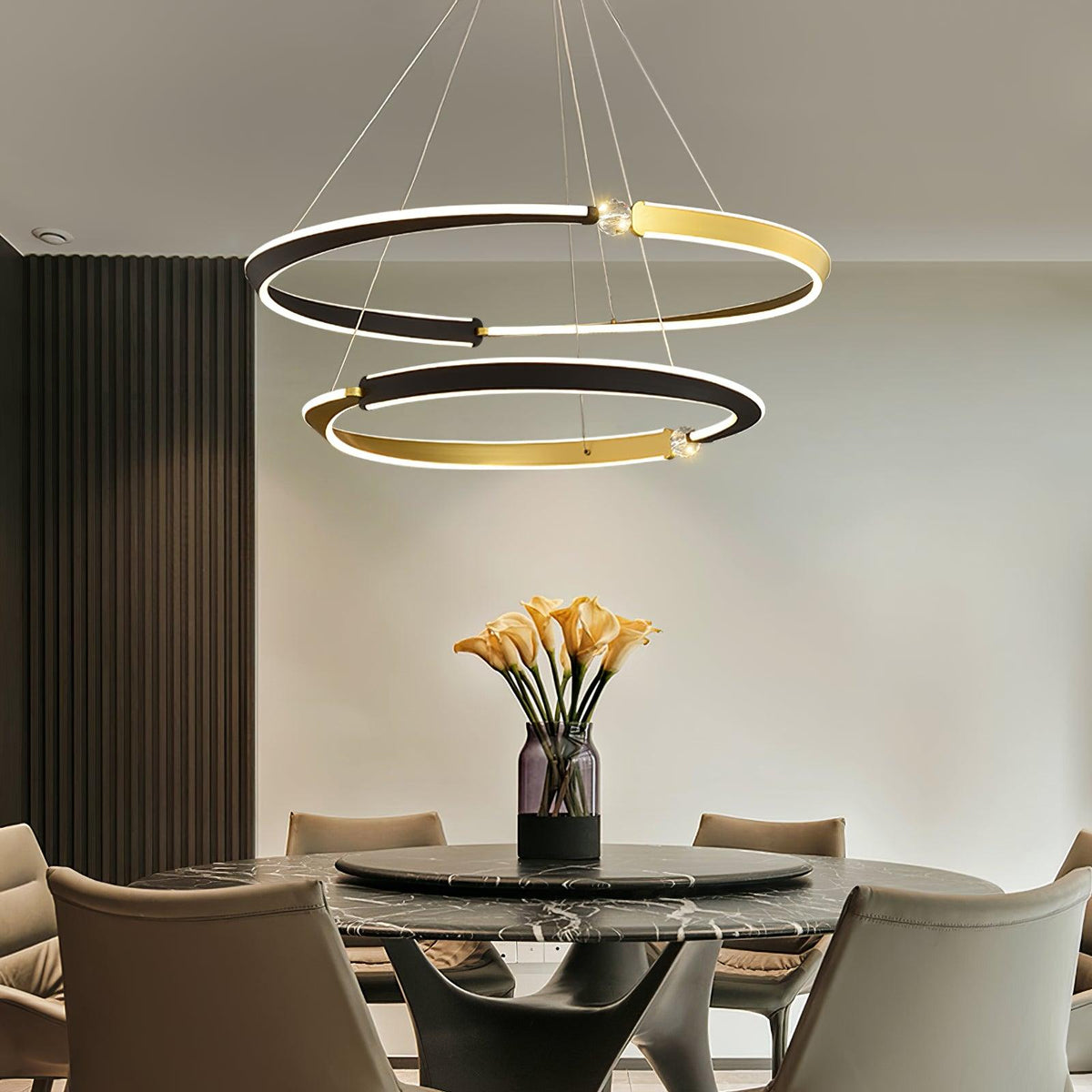 Ivara Lustre Cristal Noir Or Salle à Manger LED