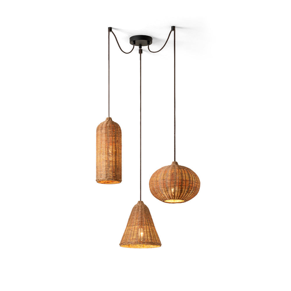 Beliani pendant light with a single woven rattan shade.