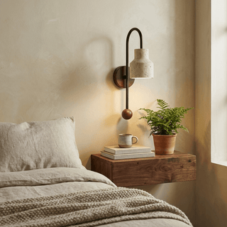 Bell Travertine Arc Sconce-Neutral Decor