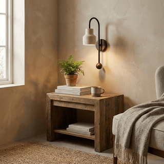 Bell Travertine Arc Sconce-Neutral Decor
