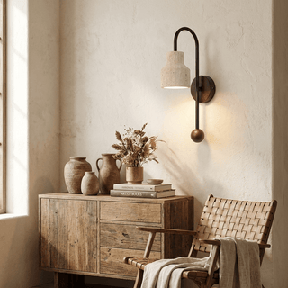 Bell Travertine Arc Sconce-Neutral Decor