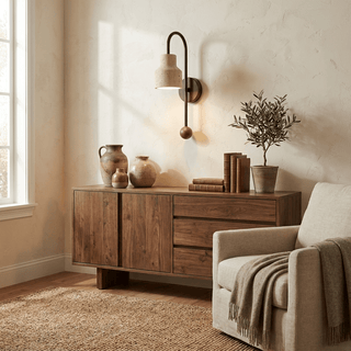 Bell Travertine Arc Sconce-Neutral Decor