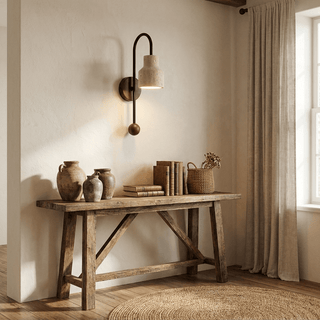Bell Travertine Arc Sconce-Neutral Decor