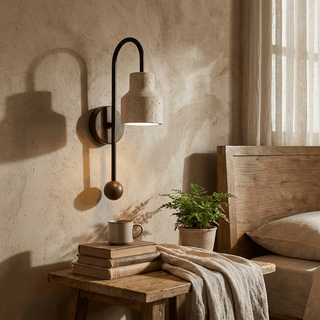 Bell Travertine Arc Sconce-Neutral Decor