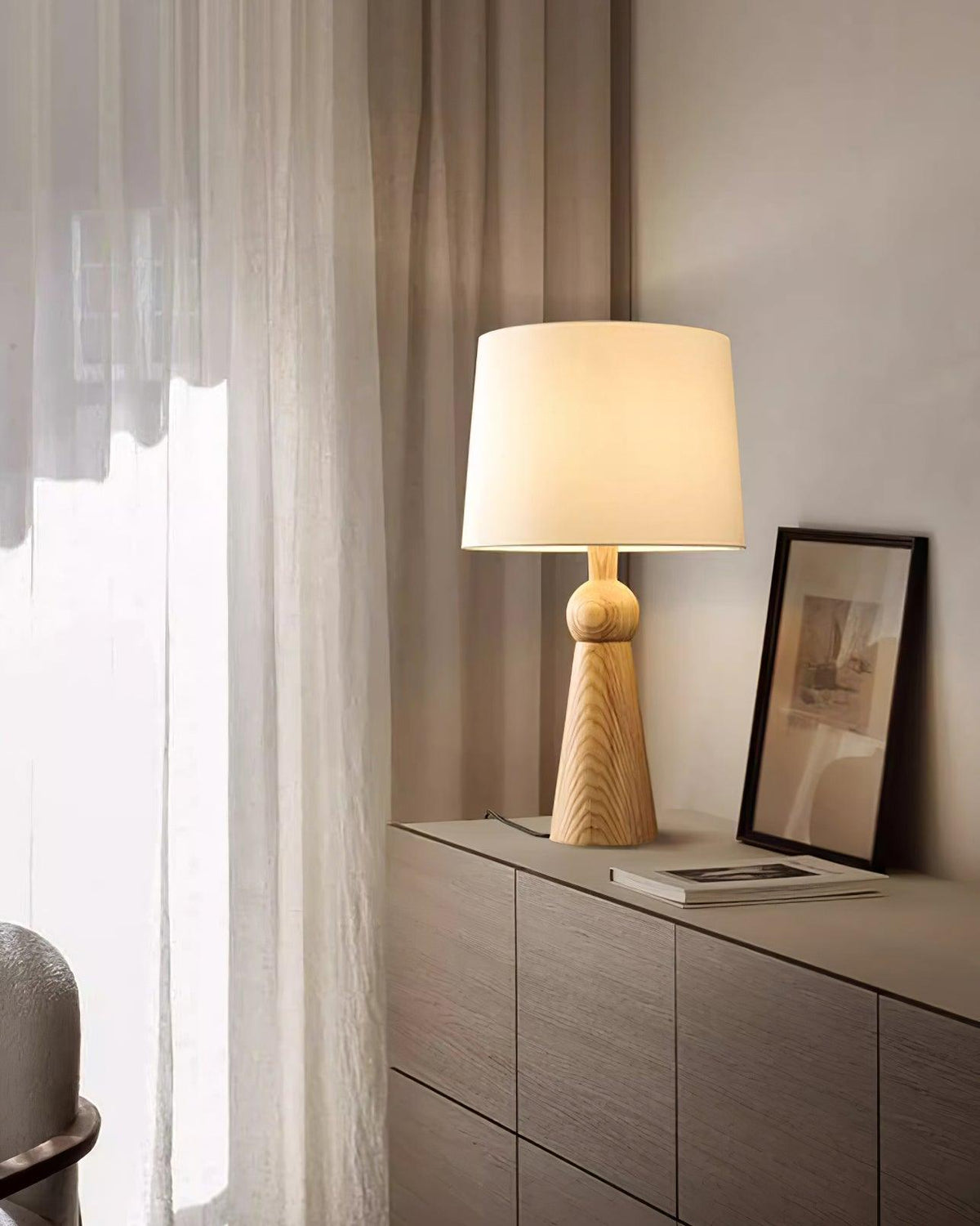 Lioria Lampe de Table en Bois Et Tissu