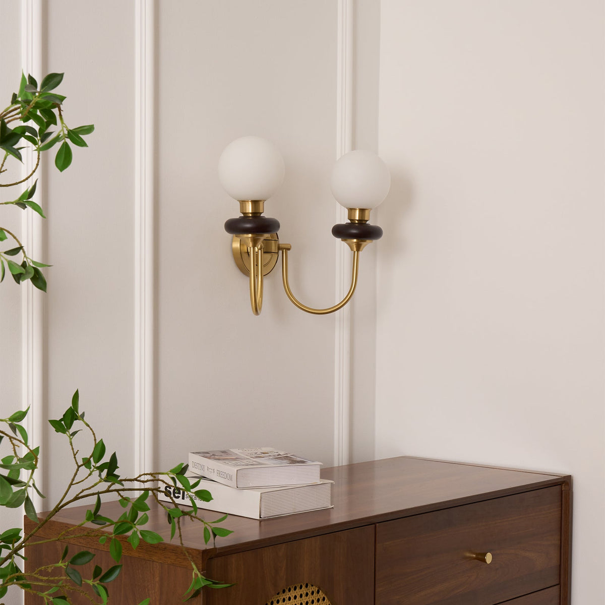 Perry Applique Murale Premium Noyer et Verre