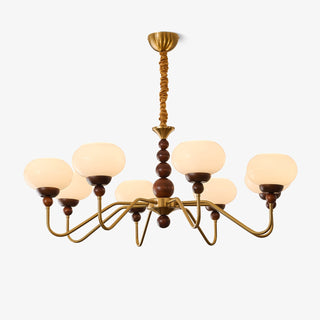 Lustra Lustre Verre Bois Laiton Moderne 6-Lumières