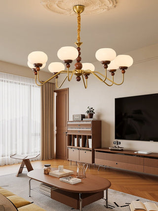 Lustra Lustre Verre Bois Laiton Moderne 6-Lumières