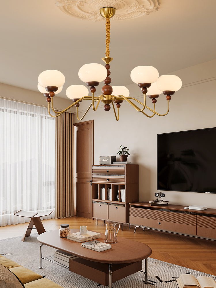 Sorenina Lustre Verre Bois Laiton Moderne 6-Lumières