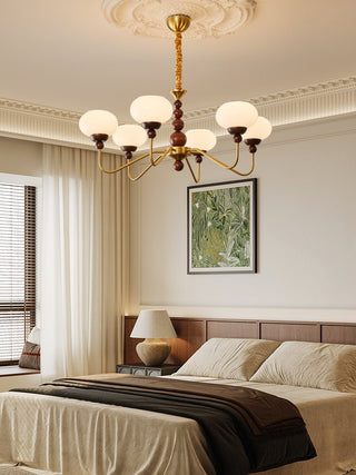 Lustra Lustre Verre Bois Laiton Moderne 6-Lumières