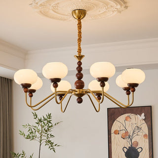 Lustra Lustre Verre Bois Laiton Moderne 6-Lumières