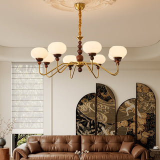 Lustra Lustre Verre Bois Laiton Moderne 6-Lumières