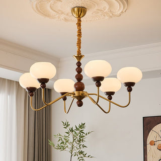 Lustra Lustre Verre Bois Laiton Moderne 6-Lumières