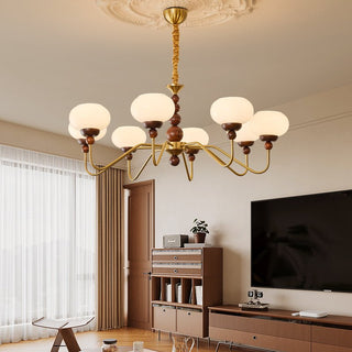 Lustra Lustre Verre Bois Laiton Moderne 6-Lumières