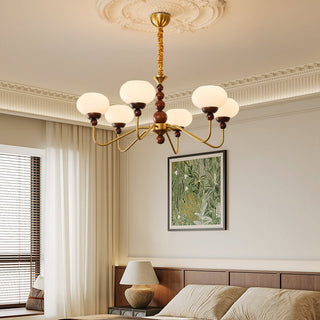 Lustra Lustre Verre Bois Laiton Moderne 6-Lumières