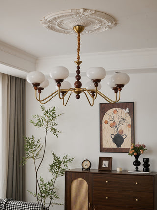 Lustra Lustre Verre Bois Laiton Moderne 6-Lumières
