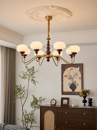 Lustra Lustre Verre Bois Laiton Moderne 6-Lumières