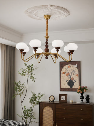 Lustra Lustre Verre Bois Laiton Moderne 6-Lumières