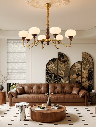 Lustra Lustre Verre Bois Laiton Moderne 6-Lumières