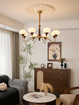 Lustra Lustre Verre Bois Laiton Moderne 6-Lumières
