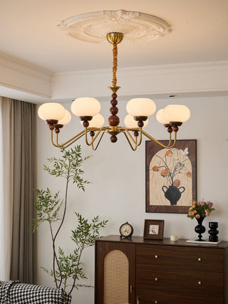 Lustra Lustre Verre Bois Laiton Moderne 6-Lumières