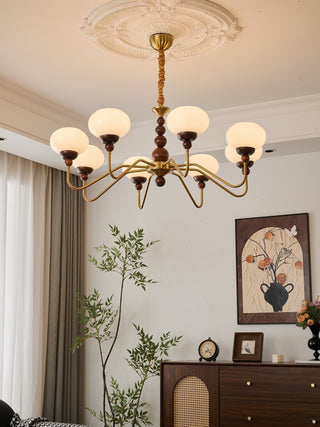 Lustra Lustre Verre Bois Laiton Moderne 6-Lumières