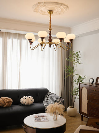 Lustra Lustre Verre Bois Laiton Moderne 6-Lumières