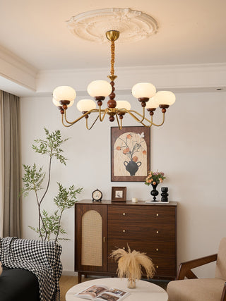 Lustra Lustre Verre Bois Laiton Moderne 6-Lumières