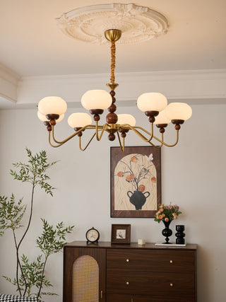 Lustra Lustre Verre Bois Laiton Moderne 6-Lumières