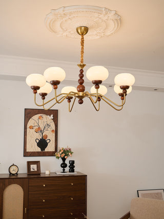 Lustra Lustre Verre Bois Laiton Moderne 6-Lumières