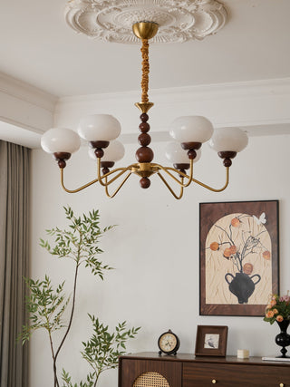 Lustra Lustre Verre Bois Laiton Moderne 6-Lumières