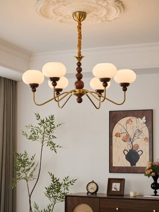 Lustra Lustre Verre Bois Laiton Moderne 6-Lumières