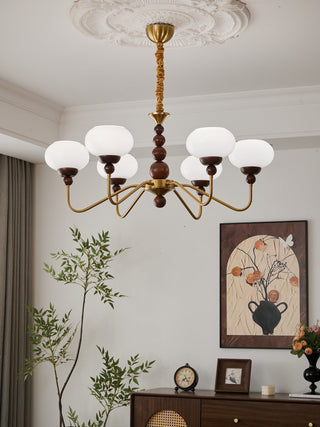 Lustra Lustre Verre Bois Laiton Moderne 6-Lumières