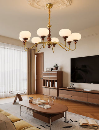 Lustra Lustre Verre Bois Laiton Moderne 6-Lumières
