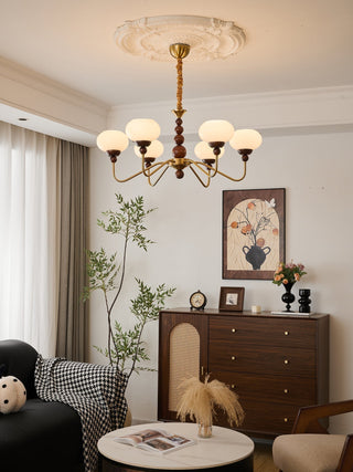 Lustra Lustre Verre Bois Laiton Moderne 6-Lumières