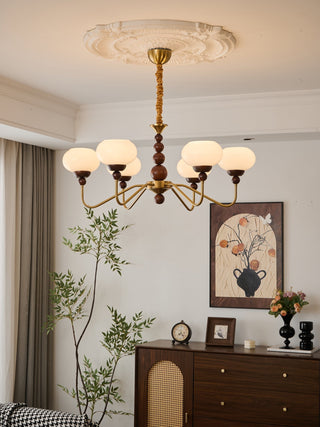 Lustra Lustre Verre Bois Laiton Moderne 6-Lumières