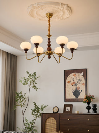 Lustra Lustre Verre Bois Laiton Moderne 6-Lumières
