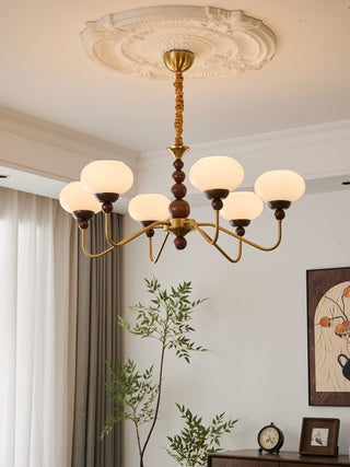 Lustra Lustre Verre Bois Laiton Moderne 6-Lumières