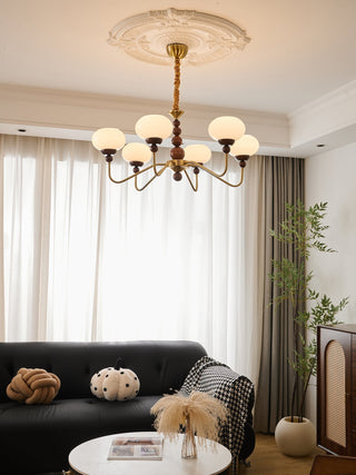 Lustra Lustre Verre Bois Laiton Moderne 6-Lumières