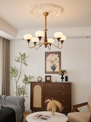 Lustra Lustre Verre Bois Laiton Moderne 6-Lumières