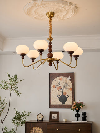 Lustra Lustre Verre Bois Laiton Moderne 6-Lumières