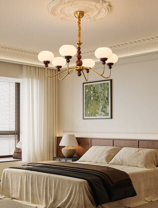 Lustra Lustre Verre Bois Laiton Moderne 6-Lumières