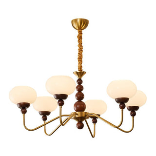 Lustra Lustre Verre Bois Laiton Moderne 6-Lumières