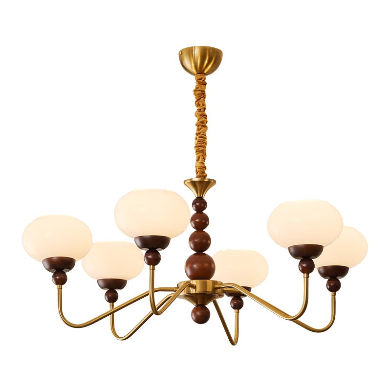 Sorenina Lustre Verre Bois Laiton Moderne 6-Lumières