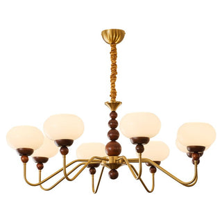 Lustra Lustre Verre Bois Laiton Moderne 6-Lumières