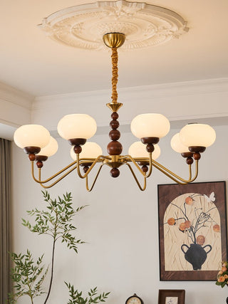 Lustra Lustre Verre Bois Laiton Moderne 6-Lumières
