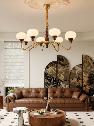 Lustra Lustre Verre Bois Laiton Moderne 6-Lumières